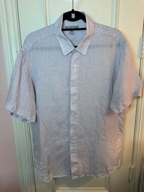 Men's Light Blue Short-Sleeve Linen Button-Down Shirt